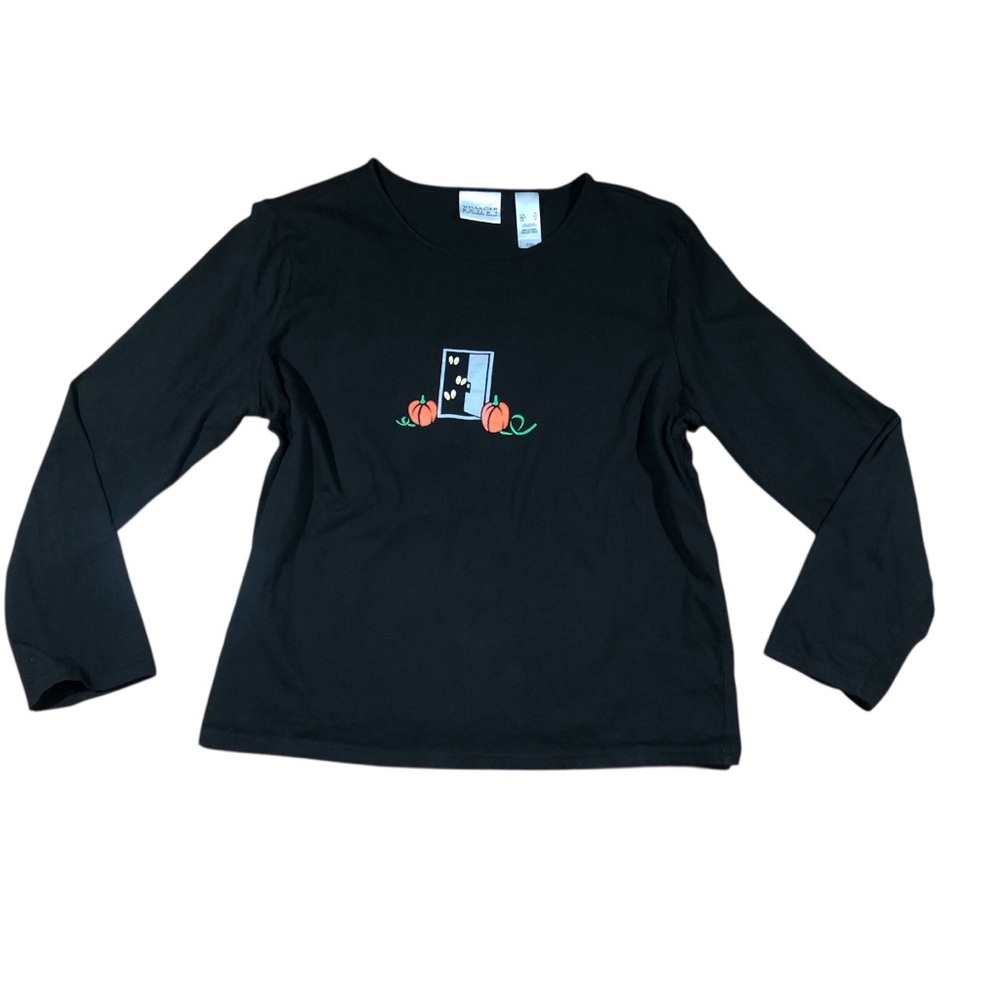Y2K Black Halloween Pumpkin Long Sleeve T Shirt XL Villager Sport